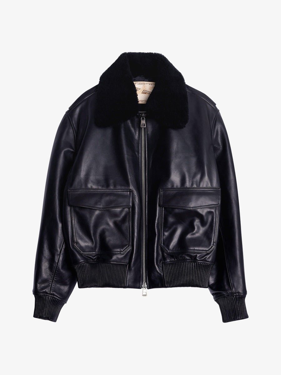 Museum Garments Flight Jacket en cuir de vachette noir - packshot face