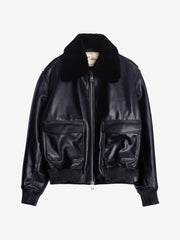 Museum Garments Flight Jacket en cuir de vachette noir - packshot face