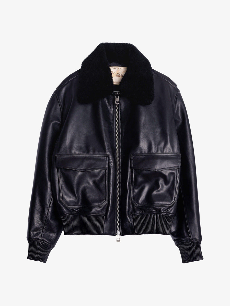 Museum Garments Flight Jacket en cuir de vachette noir - packshot face
