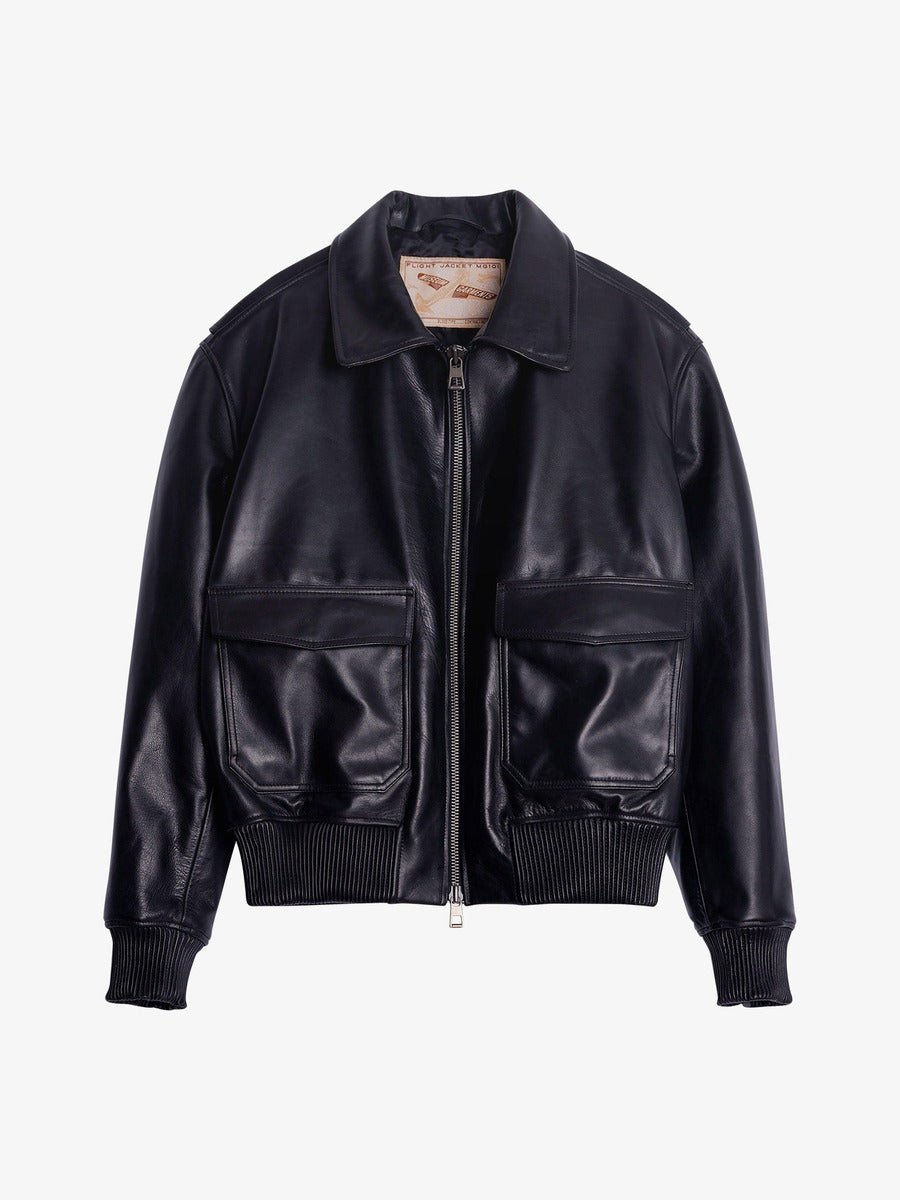 Museum Garments Flight Jacket en cuir de vachette noir - packshot sans le col en peau lainée