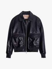 Museum Garments Flight Jacket en cuir de vachette noir - packshot sans le col en peau lainée