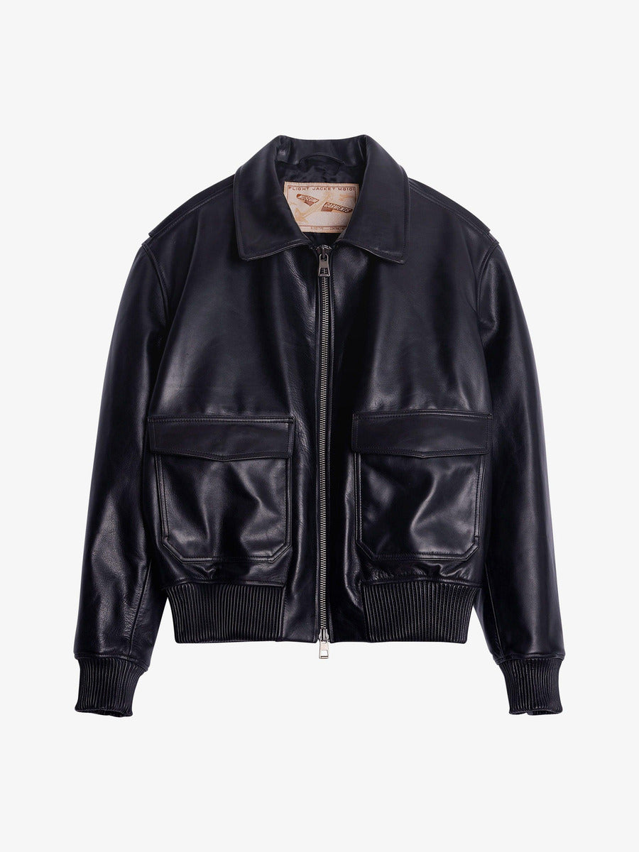 Museum Garments Flight Jacket en cuir de vachette noir - packshot sans le col en peau lainée