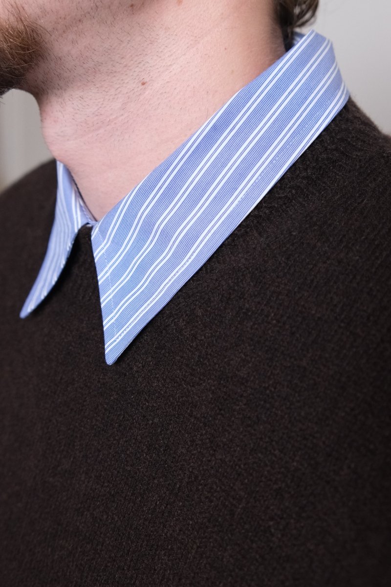 museum garments corporate shirt blue white popeline coton japonaise rayures banker boutons nacre aura store renness