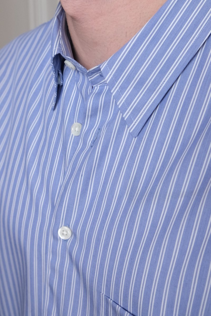 museum garments corporate shirt blue white popeline coton japonaise rayures banker boutons nacre aura store rennes — photo 3