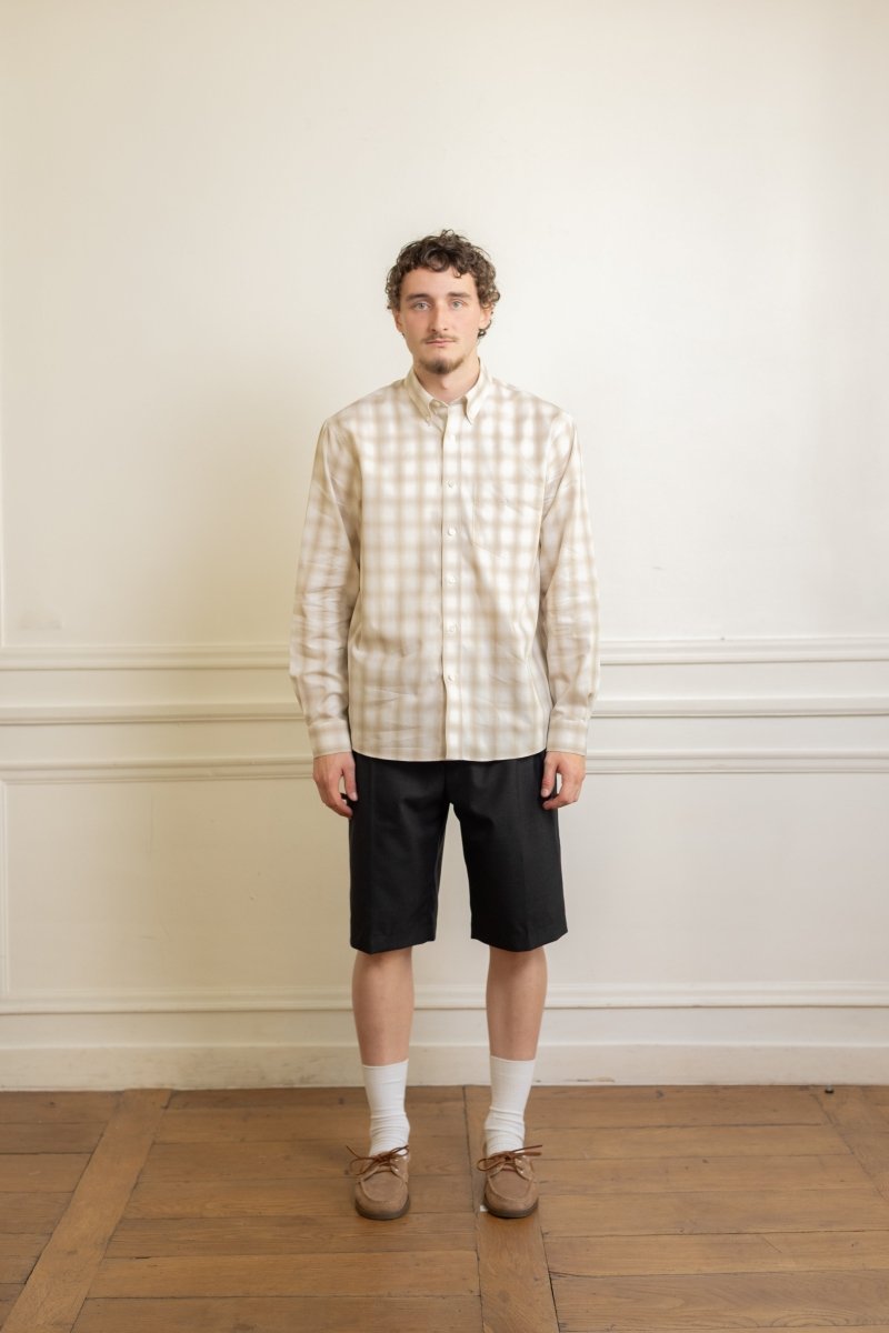 museum garments dads shirt beige natural coton bio japonais carreaux ombrés col boutonné boutons nacre aura store rennes
 — photo 1