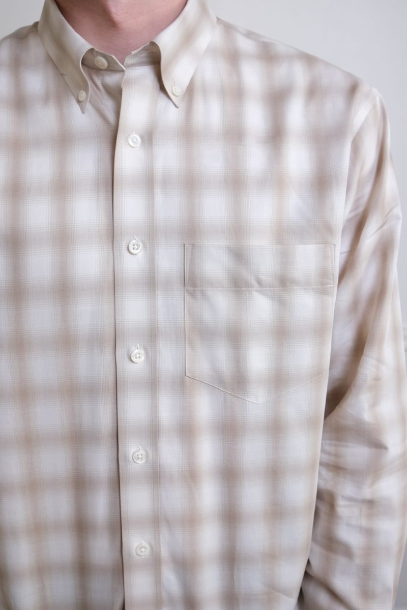 museum garments dads shirt beige natural coton bio japonais carreaux ombrés cols boutonné boutons nacre aura store rennes
