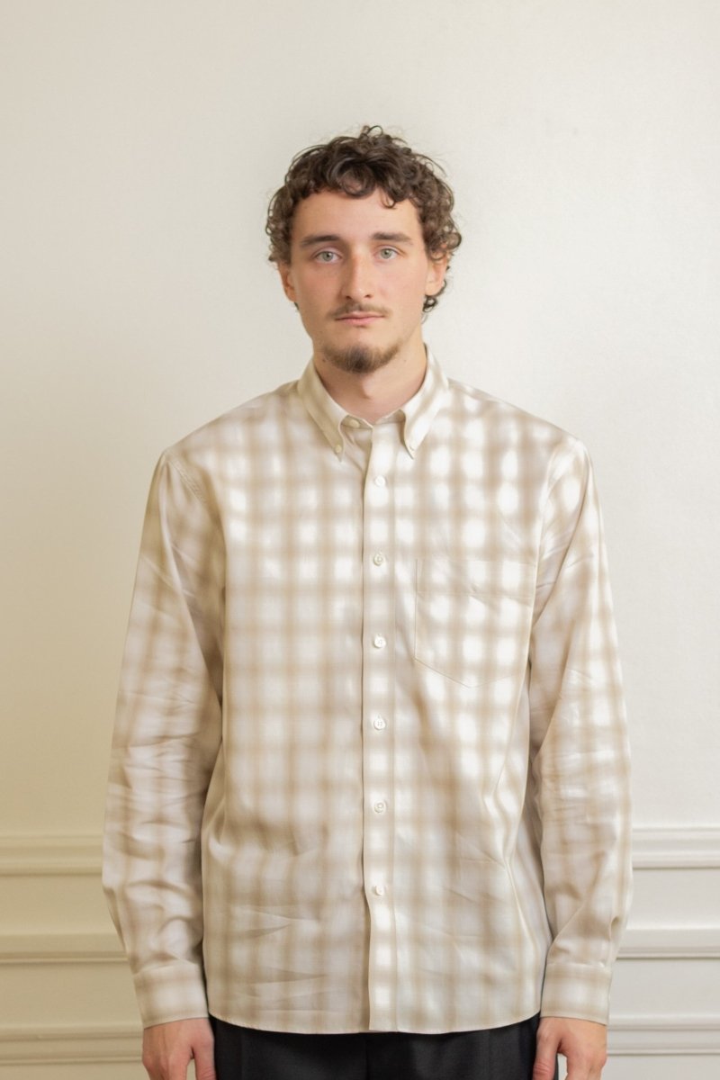 museum garments dads shirt beige natural coton bio japonais carreaux ombrés col boutonné boutons nacre aura store renness — photo 2