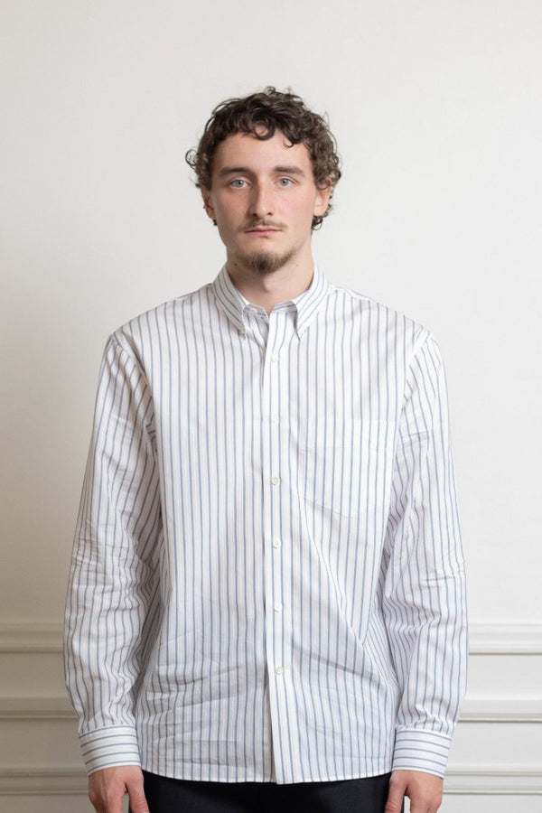 Dad's shirt - rayures dobby - Blanc/Bleu