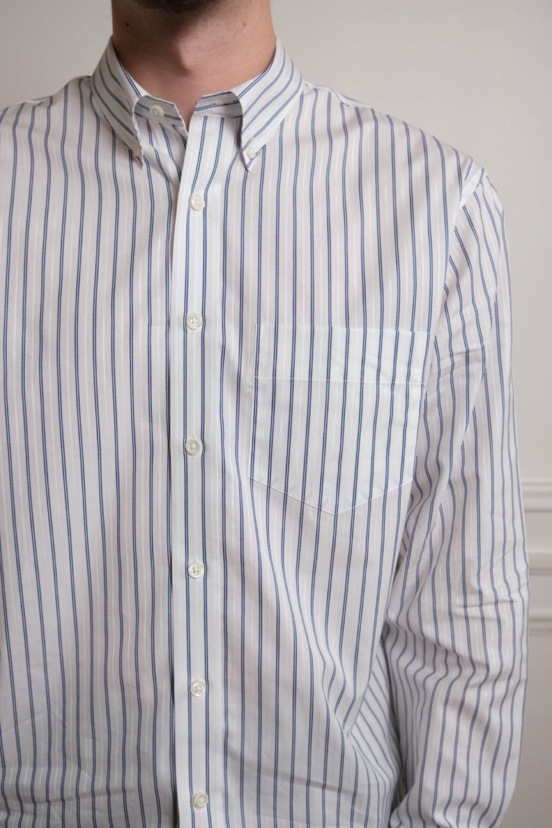 museum garments dads shirt white blue coton égyptien dobby japonais rayures fines col boutonné nacre aura store rennessss