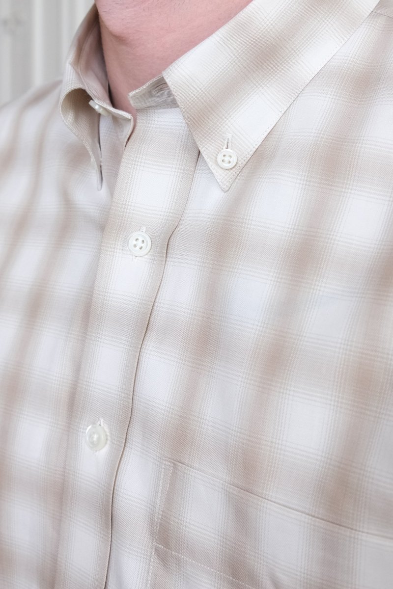 museum garments dads shirt beige natural coton bio japonais carreaux ombrés col boutonné boutons nacre aurastore rennes
