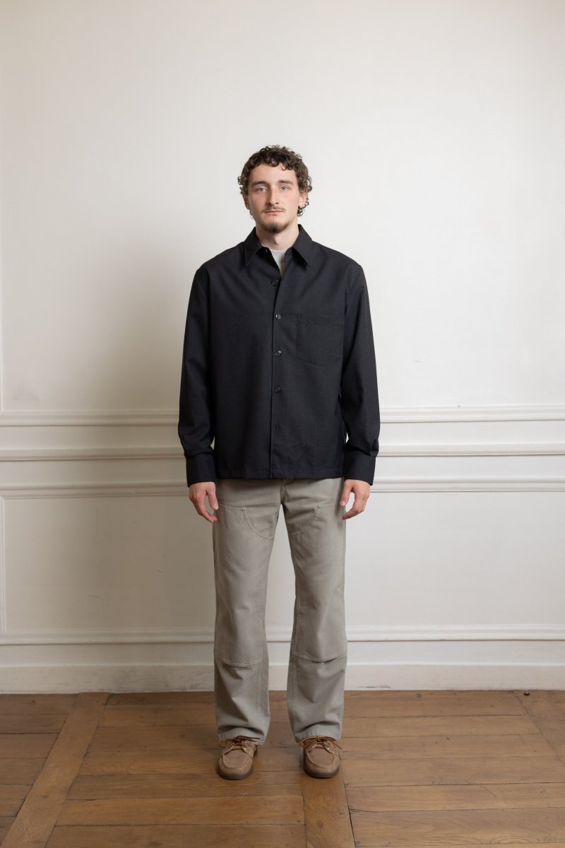 museum garments double knee pants sage green sergé coton brossé italien renforts frontaux rivets métal aura store rennes — photo 1