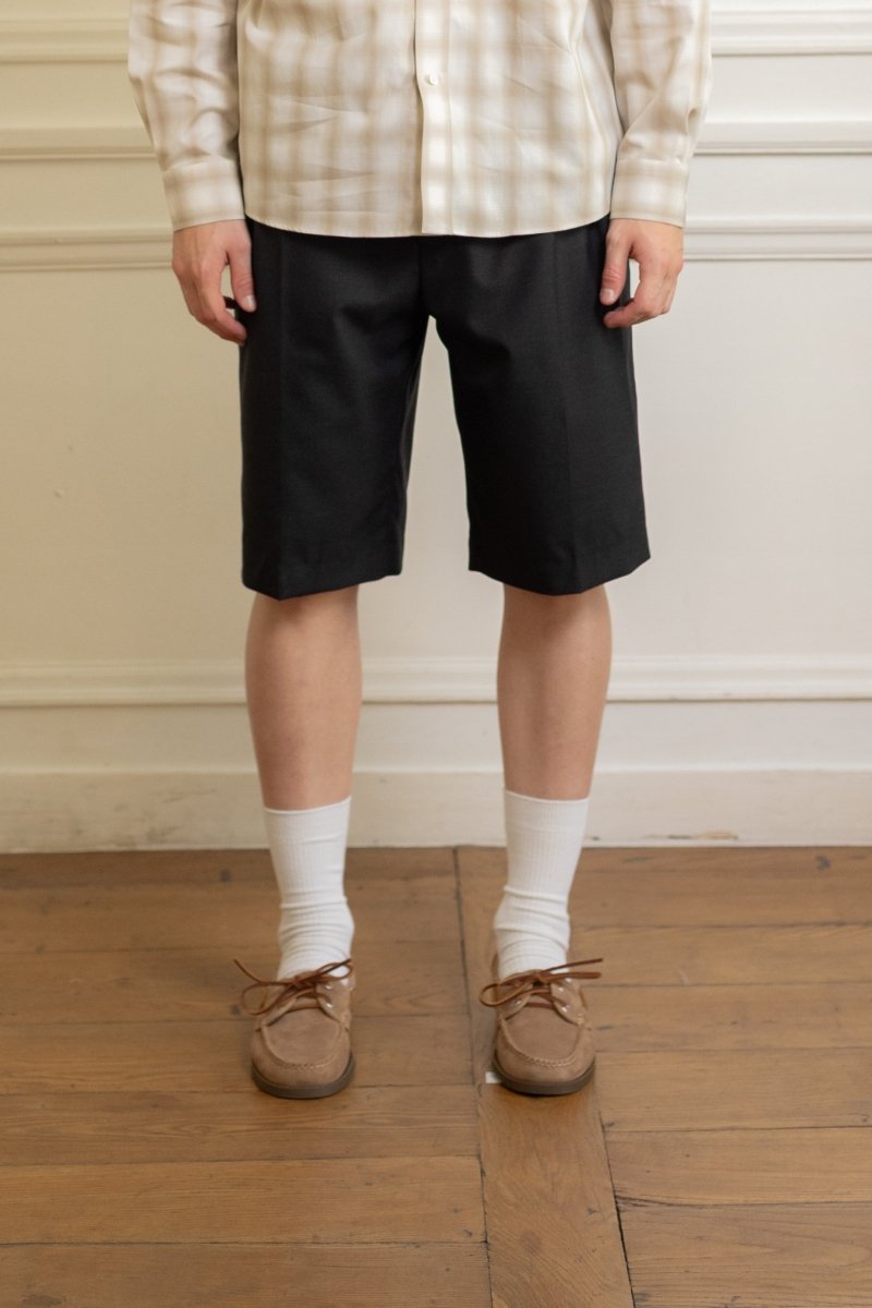 museum garments french military shorts anthracite grey melange laine tropicale italienne doubles pinces pli frontal aura store renness — photo 2