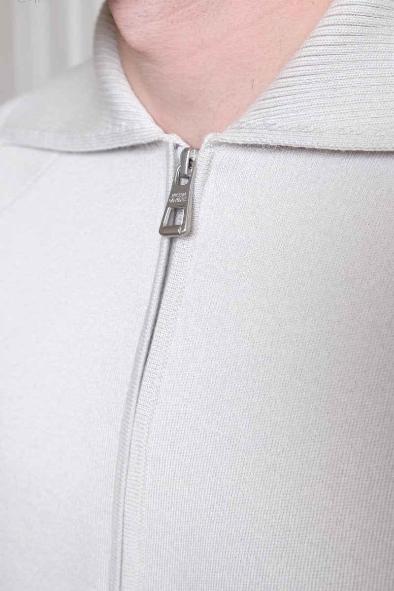 museum garments raglan zip polo sweater light heather grey mérinos extrafine coton bio col polo zippé aura store rennesss — photo 3