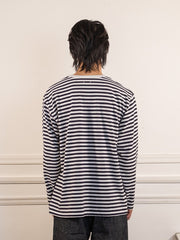 COOLMAX Stripe Jersey L/S Tee - Dark Navy x White - nanamica - vue de dos portée
