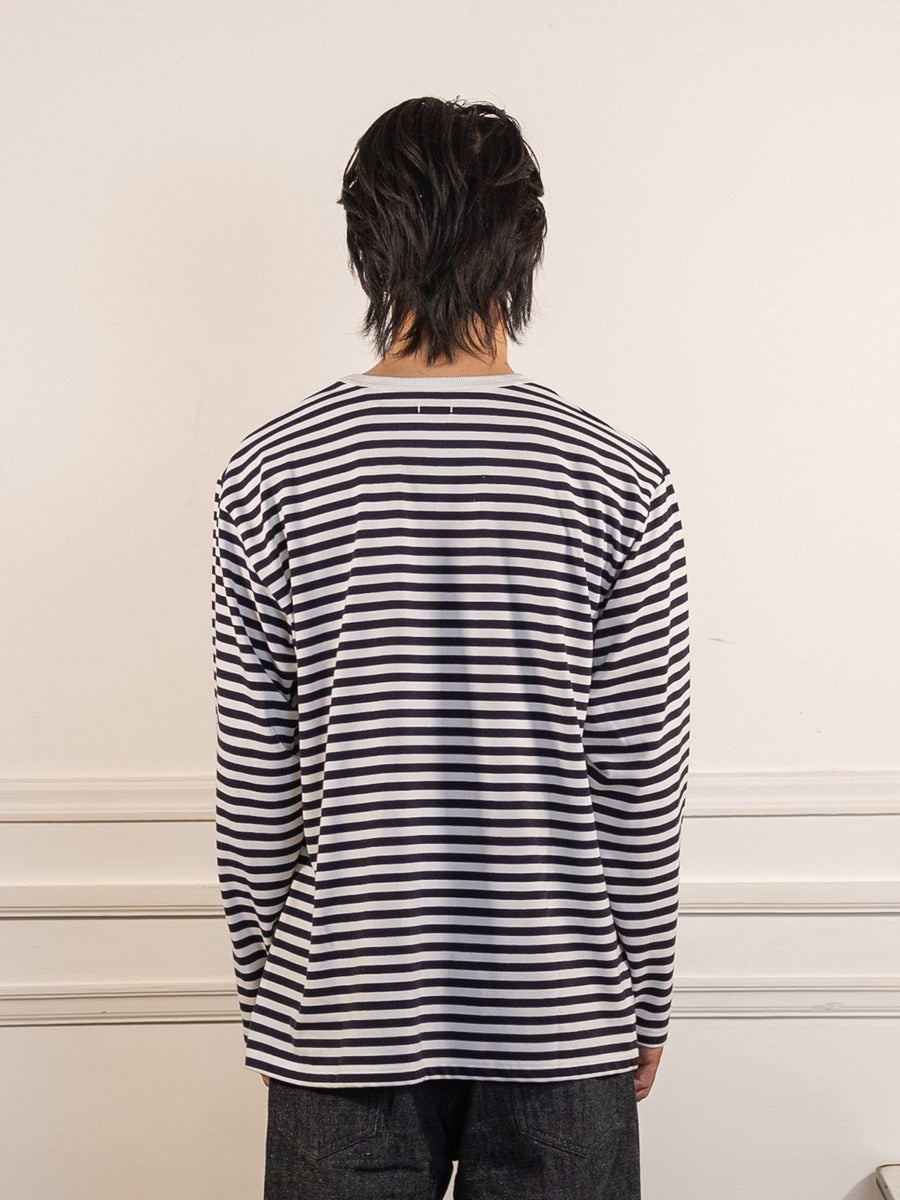 COOLMAX Stripe Jersey L/S Tee - Dark Navy x White - nanamica - vue de dos portée