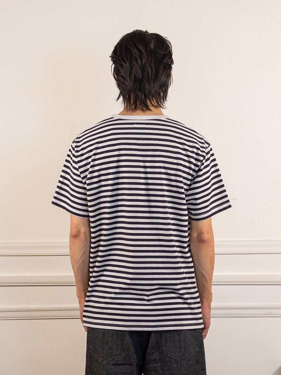 COOLMAX Stripe Jersey Tee - Dark Navy x White - nanamica - vue de dos portée