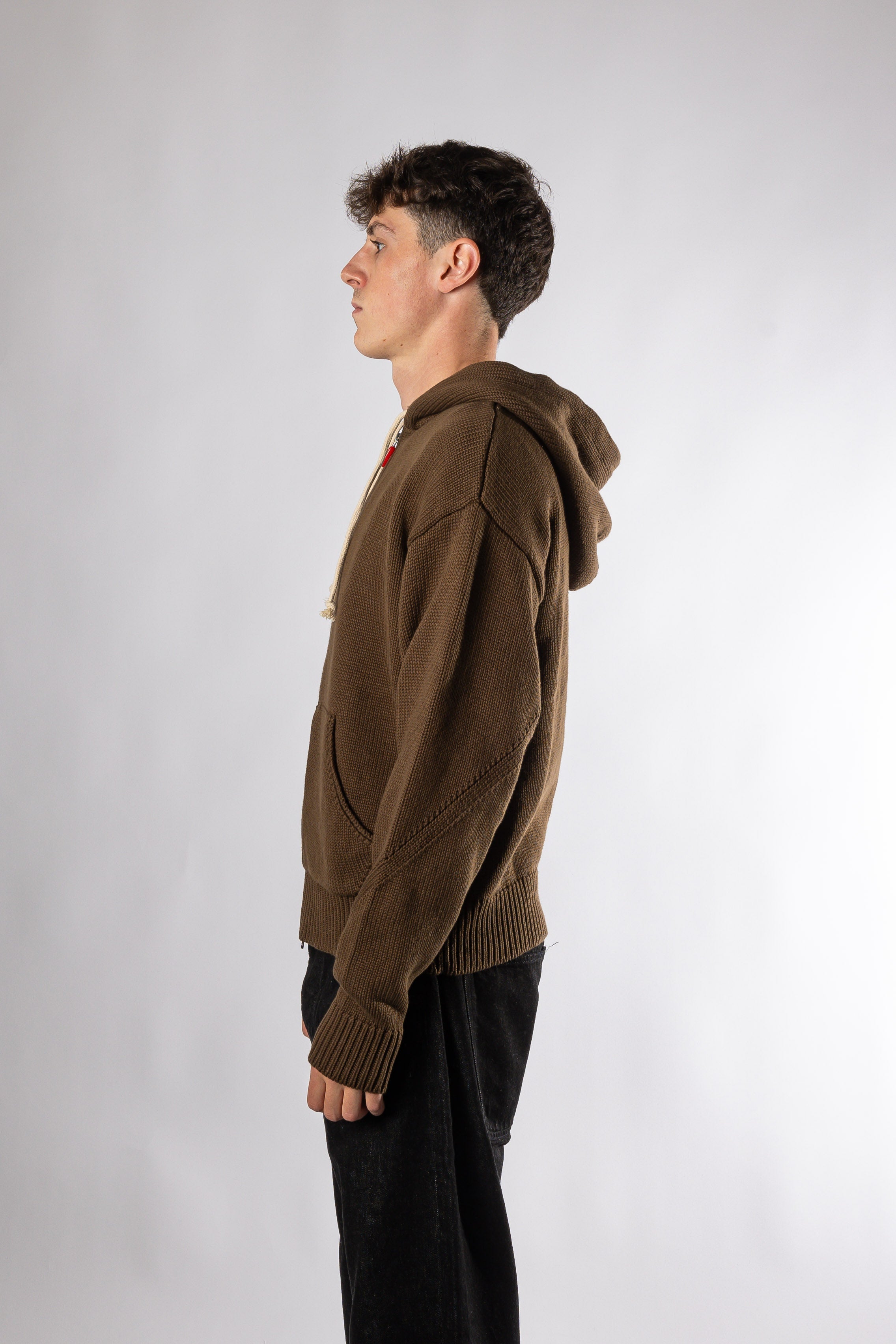 Chunky Knit Zip Up Hoodie - Acid Brown The New Original