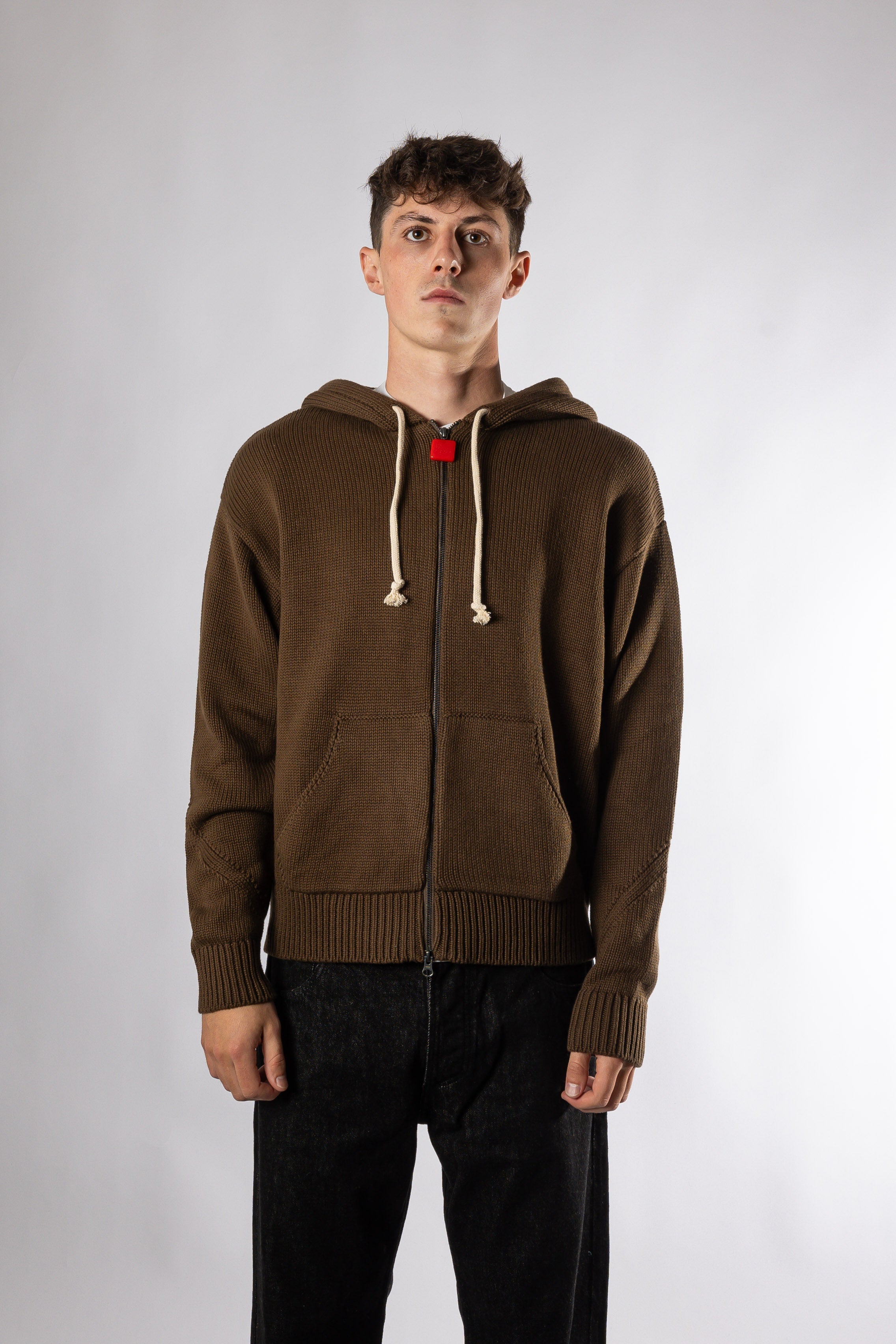 Chunky Knit Zip Up Hoodie - Acid Brown The New Original