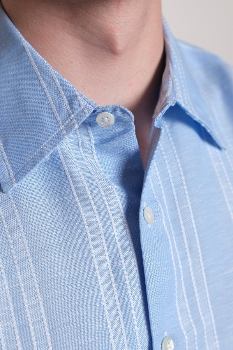 FIND SHIRT - BLUE / WHITE LINEN STRIPE — photo 4