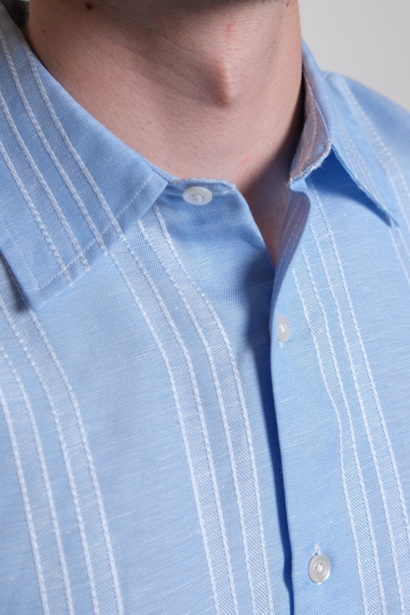 BIND SHIRT - BLUE/WHITE LINEN STRIPE