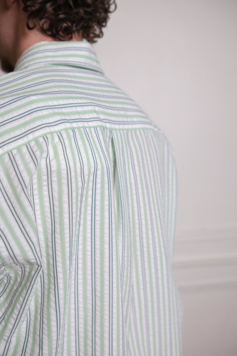 FIND SHIRT - GREEN / WHITE  SEERSUCKER STRIPE