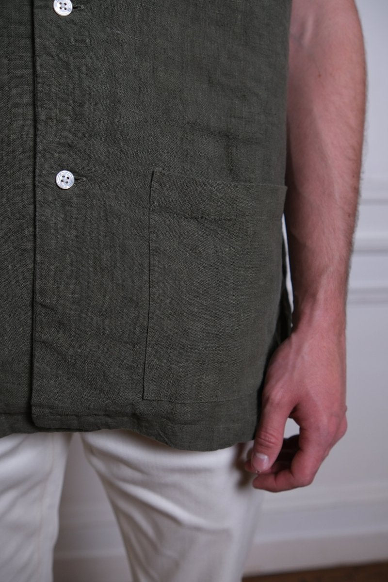 Shonan Beach Green (Linen) - Kamakura Shirt - détail lin lourd