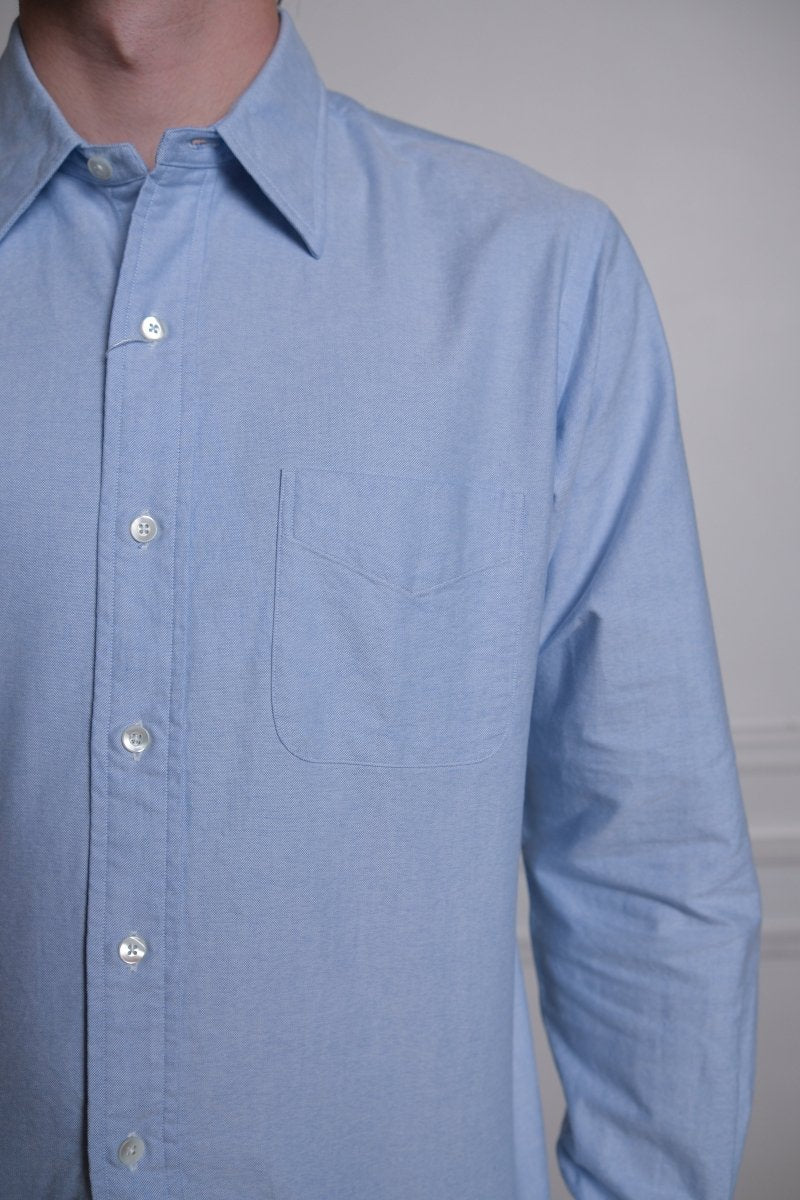 Vintage Ivy Blue OX Straight - Kamakura Shirt - détail col droit