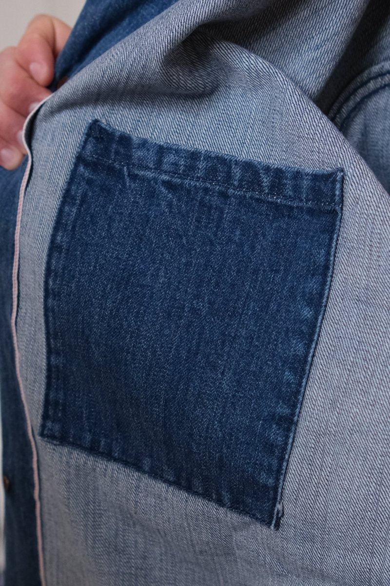 French Work Denim Jacket (Light Blue) - Kamakura Shirt - détail rivets