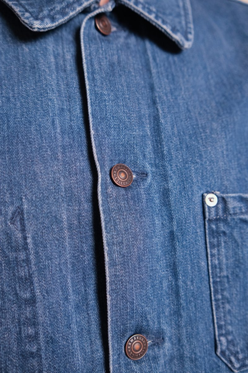 French Work Denim Jacket (Light Blue) - Kamakura Shirt - détail poches plaquées — photo 3