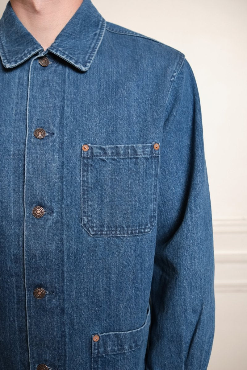 French Work Denim Jacket (Light Blue) - Kamakura Shirt - détail denim selvedge
