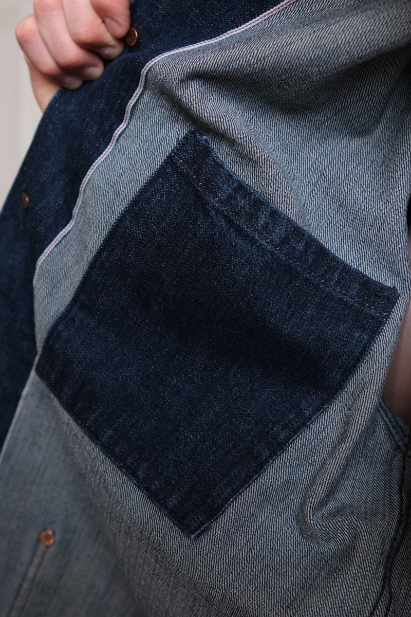 French Work Denim Jacket (Dark Blue) - Kamakura Shirt - détail col — photo 6