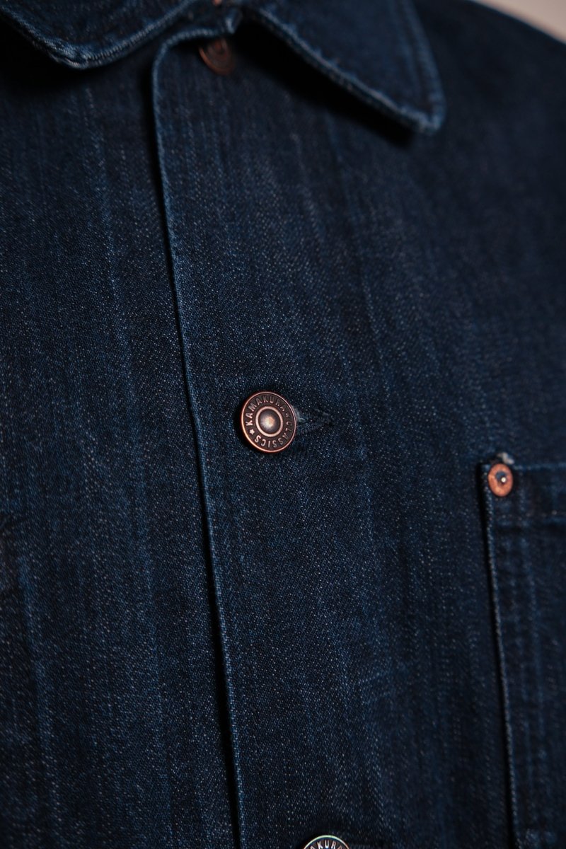 French Work Denim Jacket (Dark Blue) - Kamakura Shirt - détail poches plaquées — photo 3