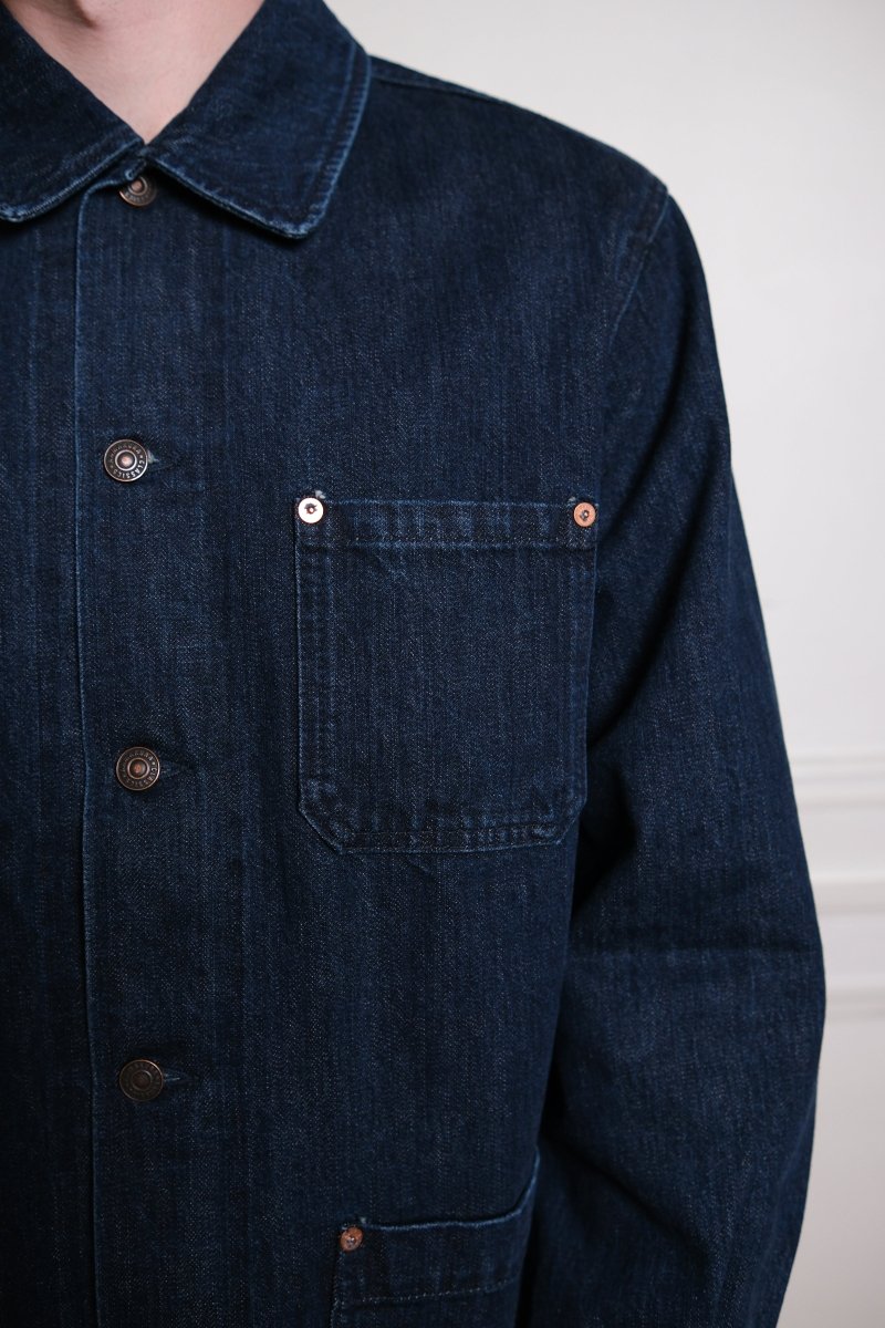 French Work Denim Jacket (Dark Blue) - Kamakura Shirt - détail rivets