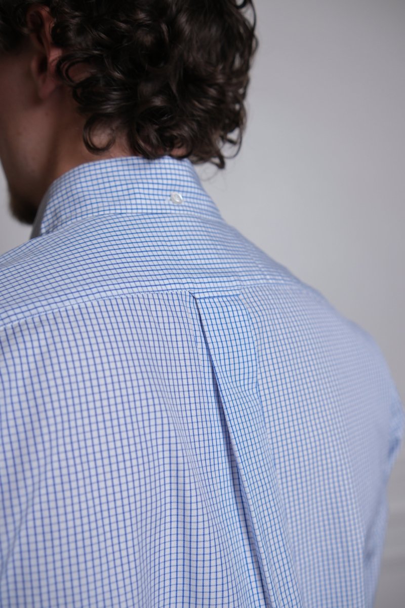 Vintage Ivy Graph Check Poplin Blue - Kamakura Shirt - détail carreaux graph check
