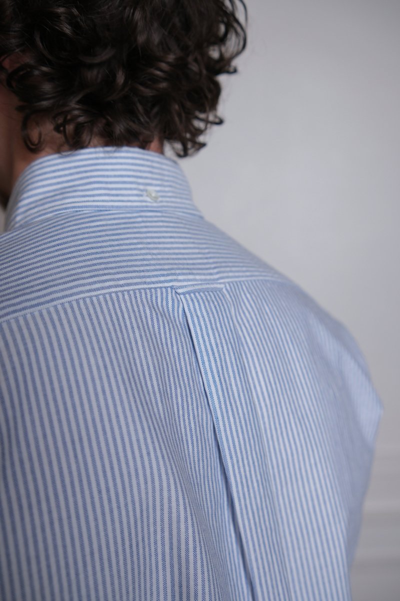 Vintage Ivy University Stripe Button Down Oxford Blue - Kamakura Shirt - détail col button-down