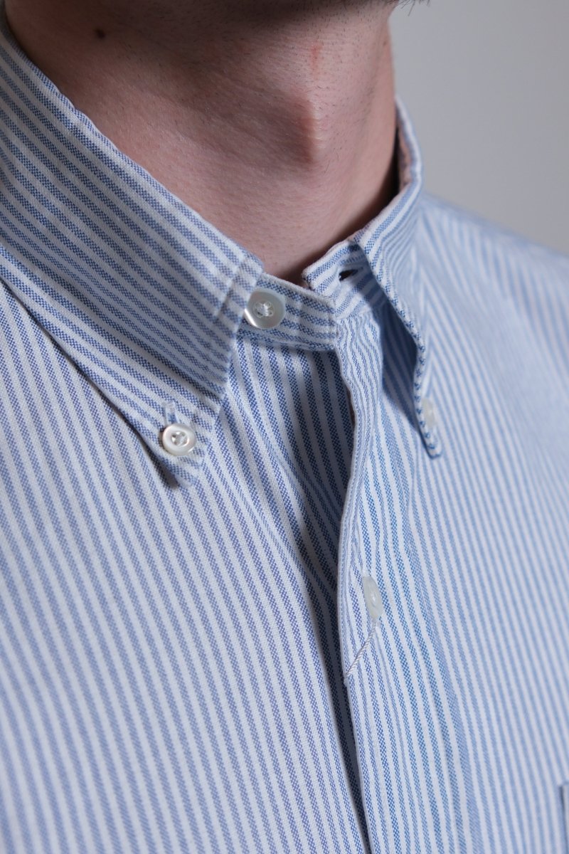 Vintage Ivy University Stripe Button Down Oxford Blue - Kamakura Shirt - détail rayures université