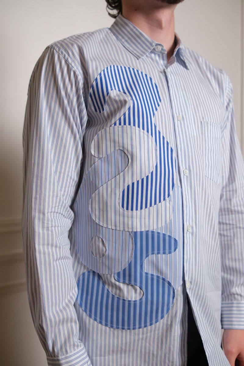 Men’s Striped Number Shirt Blue COMME DES GARÇONS SHIRT - détail col — photo 4