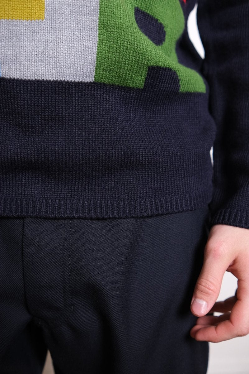 Men’s Intarsia Knit Sweater Navy COMME DES GARÇONS SHIRT - détail col — photo 4