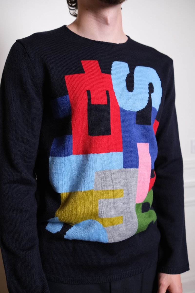 Men’s Intarsia Knit Sweater Navy COMME DES GARÇONS SHIRT - détail coutures — photo 5