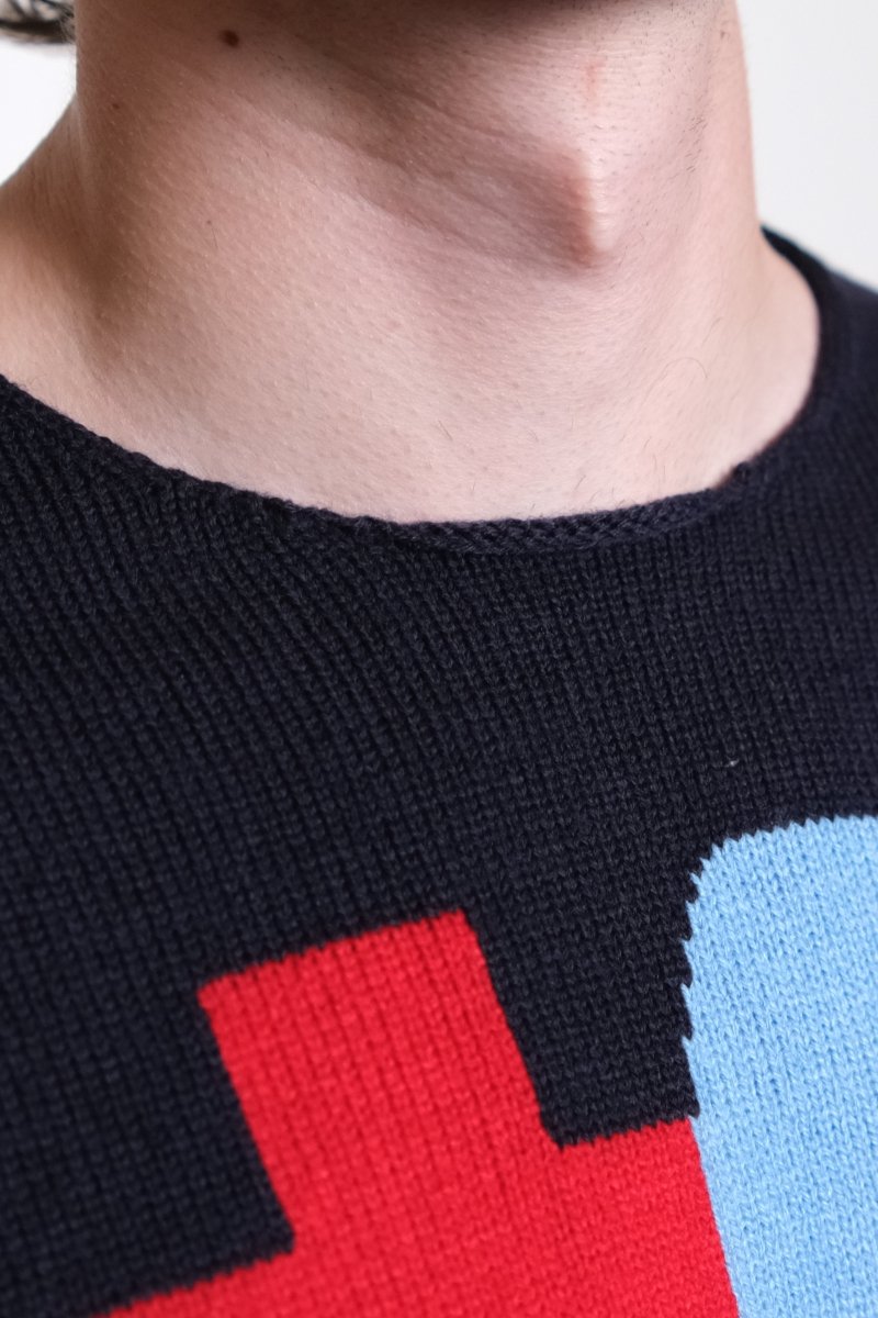 Men’s Intarsia Knit Sweater Navy COMME DES GARÇONS SHIRT - détail étiquette — photo 6