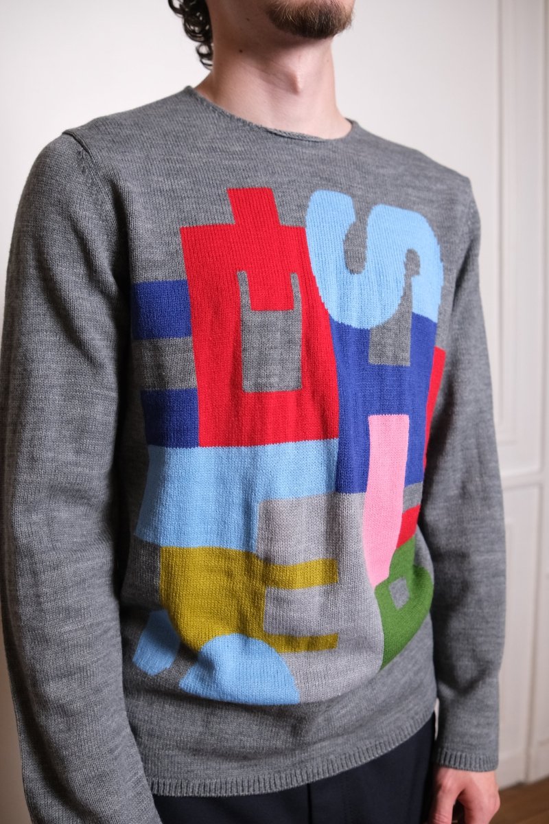 Men’s Intarsia Knit Sweater Grey COMME DES GARÇONS SHIRT - détail matière — photo 3