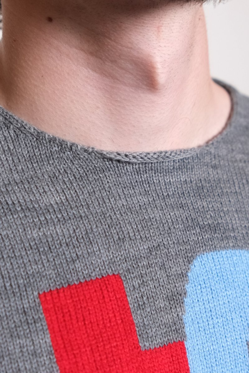 Men’s Intarsia Knit Sweater Grey COMME DES GARÇONS SHIRT - détail étiquette — photo 6