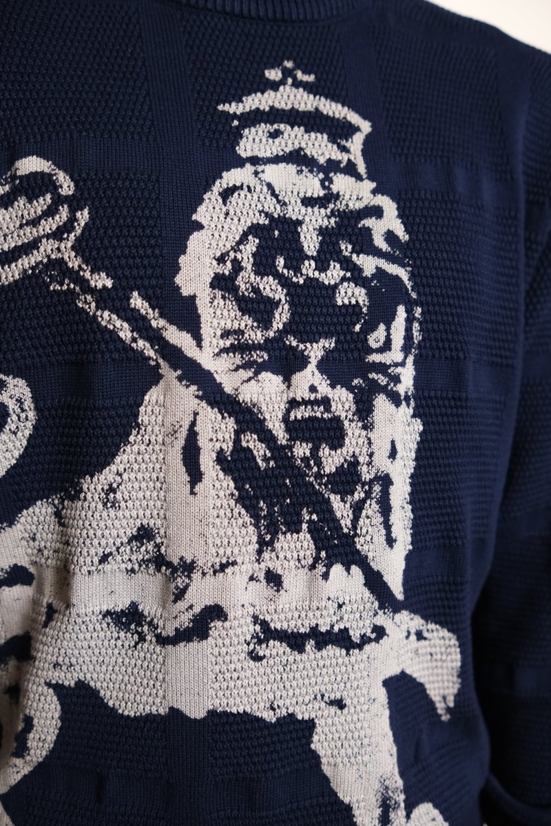 LION KNIT CREWNECK - Navy THE NEW ORIGINALS - détail maille coton — photo 3