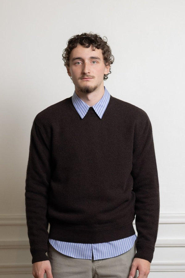 Recycled cashmere boxy jumper - Dark brown