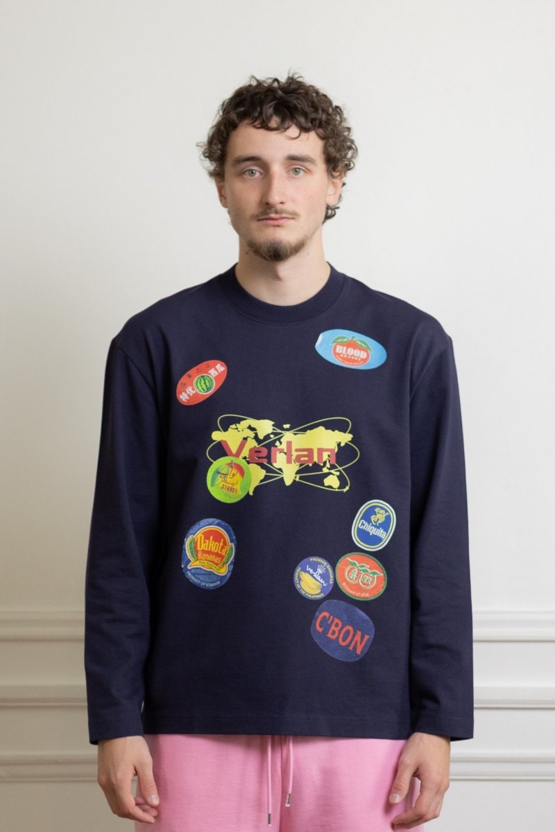 LONGSLEEVE T-SHIRT FRUIT STICKERS - NAVY BLUE Verlan — photo 2