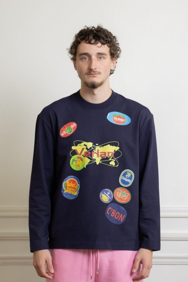 LONGSLEEVE T-SHIRT FRUIT STICKERS - NAVY BLUE