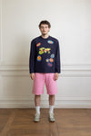 ロングスリーブTシャツ フルーツステッカー - ネイビーブルー