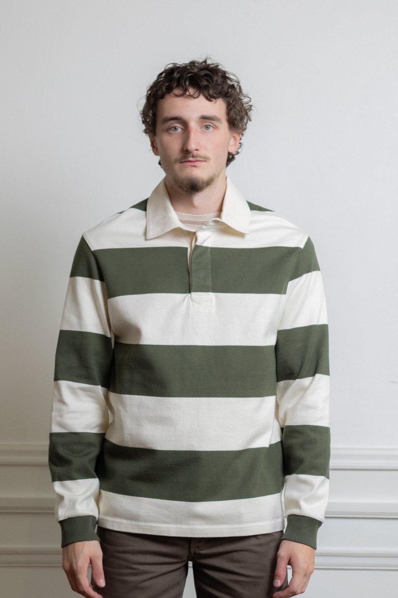 Another Rugby Polo 1.0 – Green Ecru Stripe Another Aspect