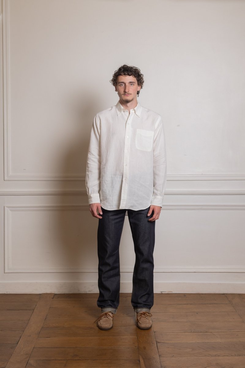 Ametora Shirt White Linen - Kamakura Shirt - vue de face portée — photo 1