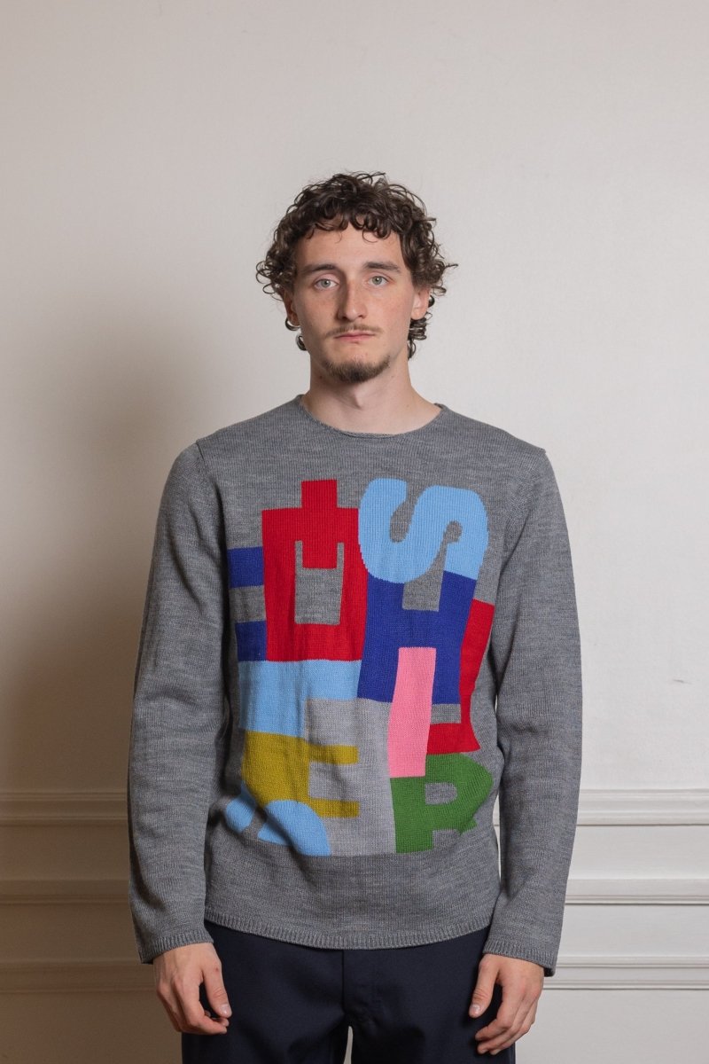 Men’s Intarsia Knit Sweater Grey COMME DES GARÇONS SHIRT - vue de dos — photo 2